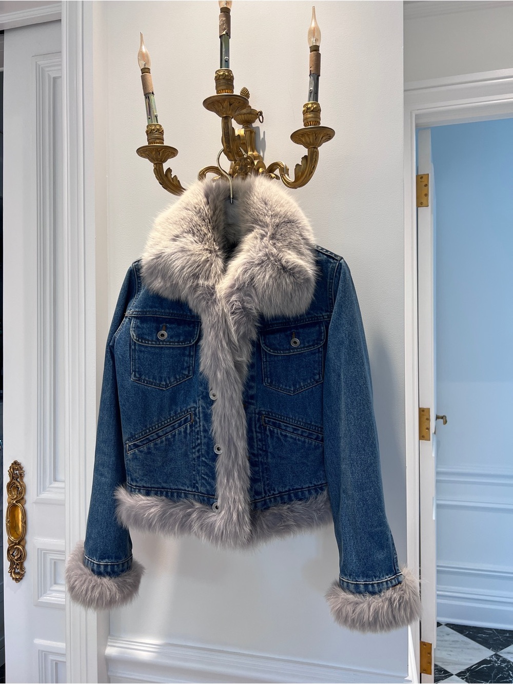 Vintage Denim Jacket with Faux Fur Trim - Blue